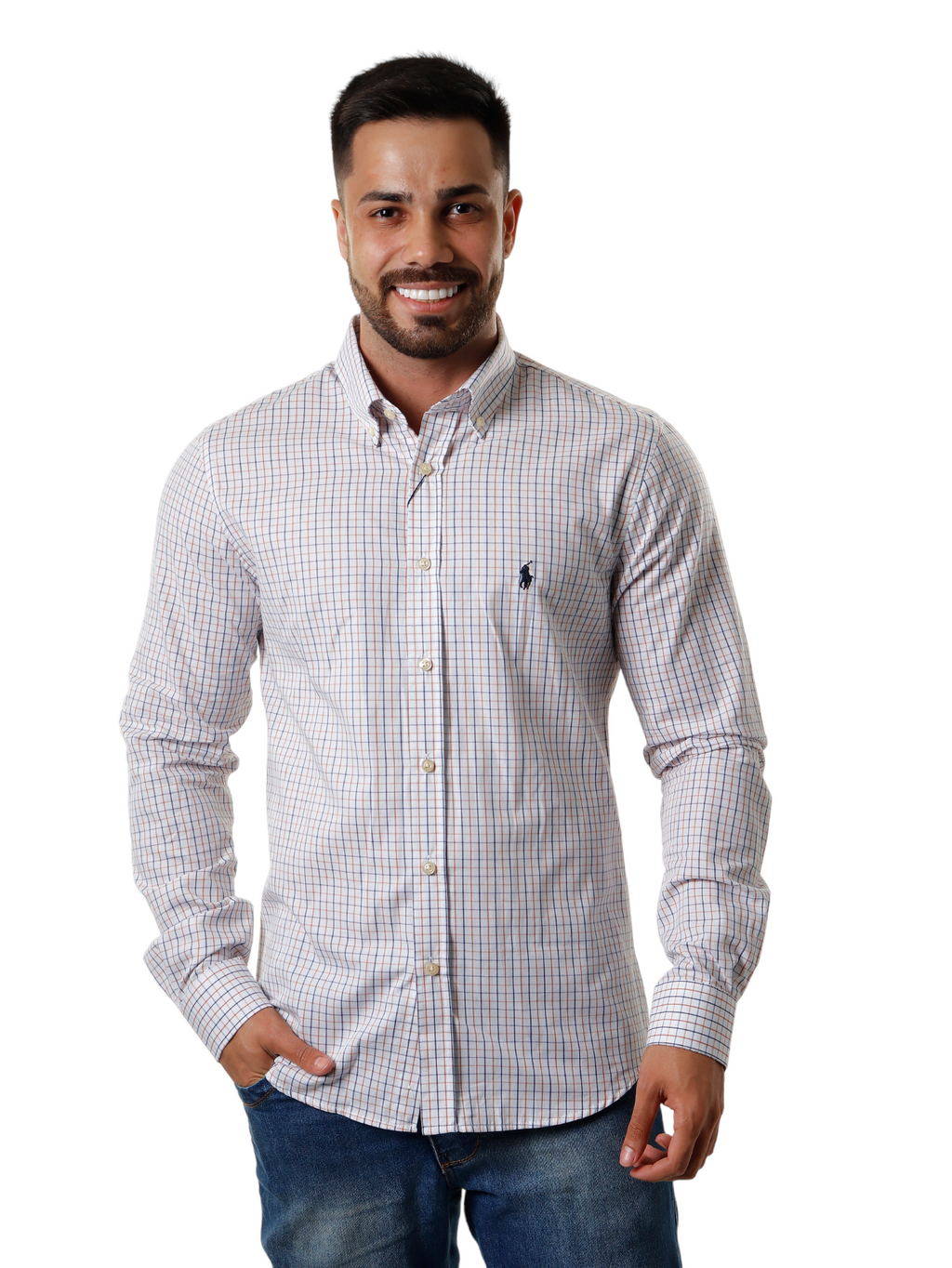 Men's RL Shirt Custom Fit Istanbul White and Blue and Brown