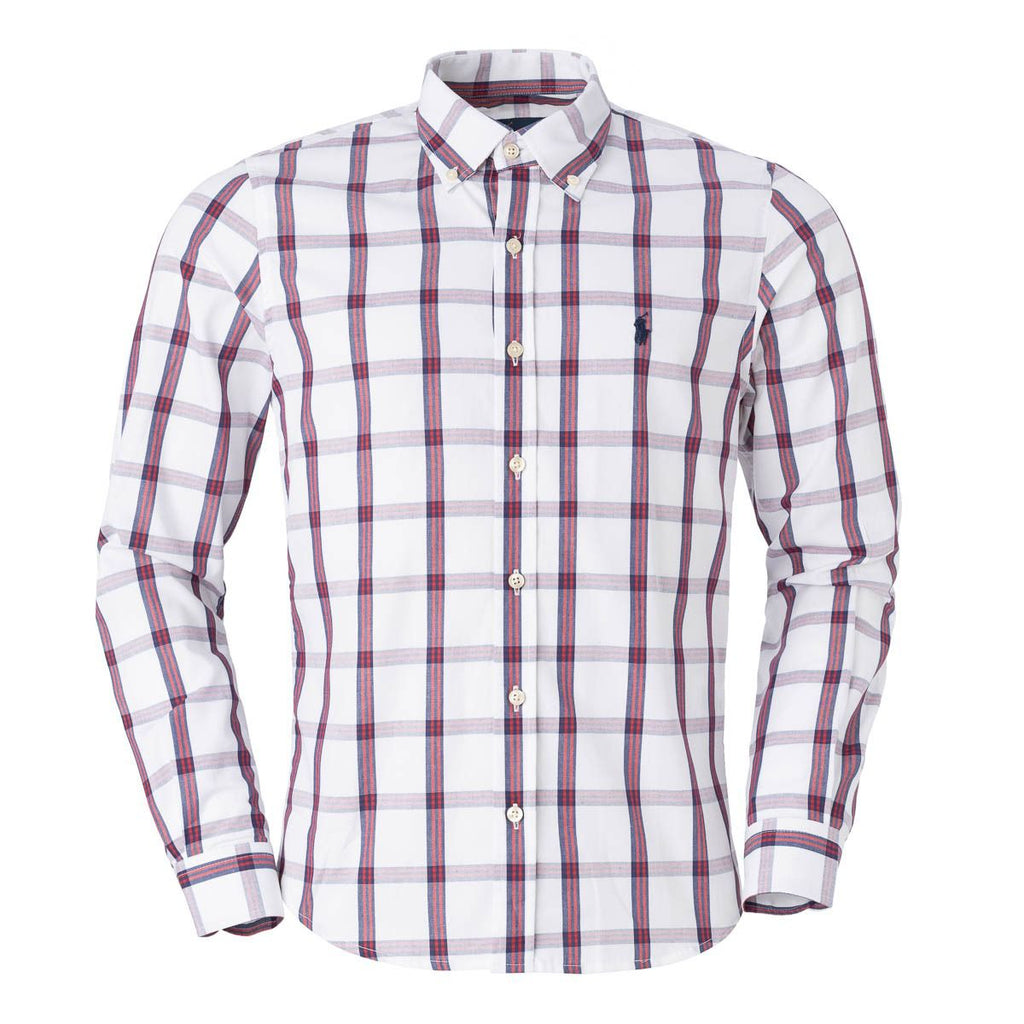 Men's RL Shirt Cotton Plaid - White Red