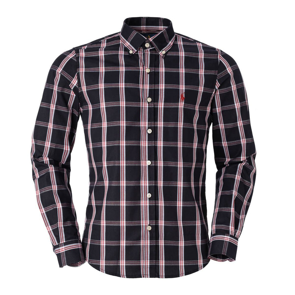 Men's RL Shirt Cotton Plaid - Black Red