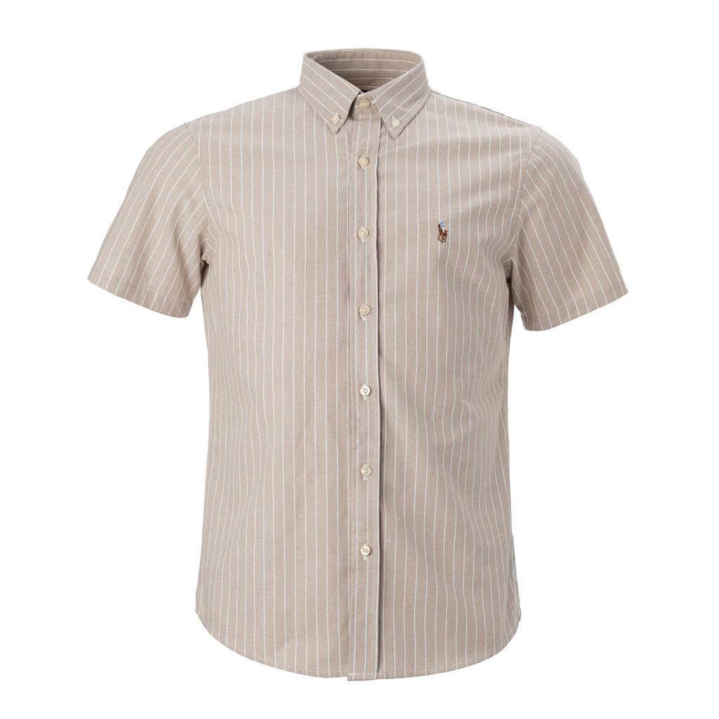 Men's RL Shirt Short-Sleeve Fine Striped Oxford Striped - Beige
