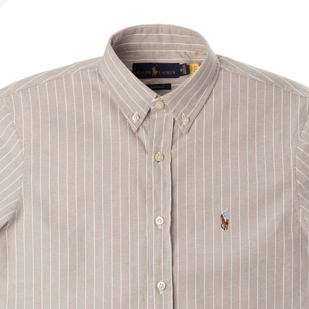 Men's RL Shirt Short-Sleeve Fine Striped Oxford Striped - Beige