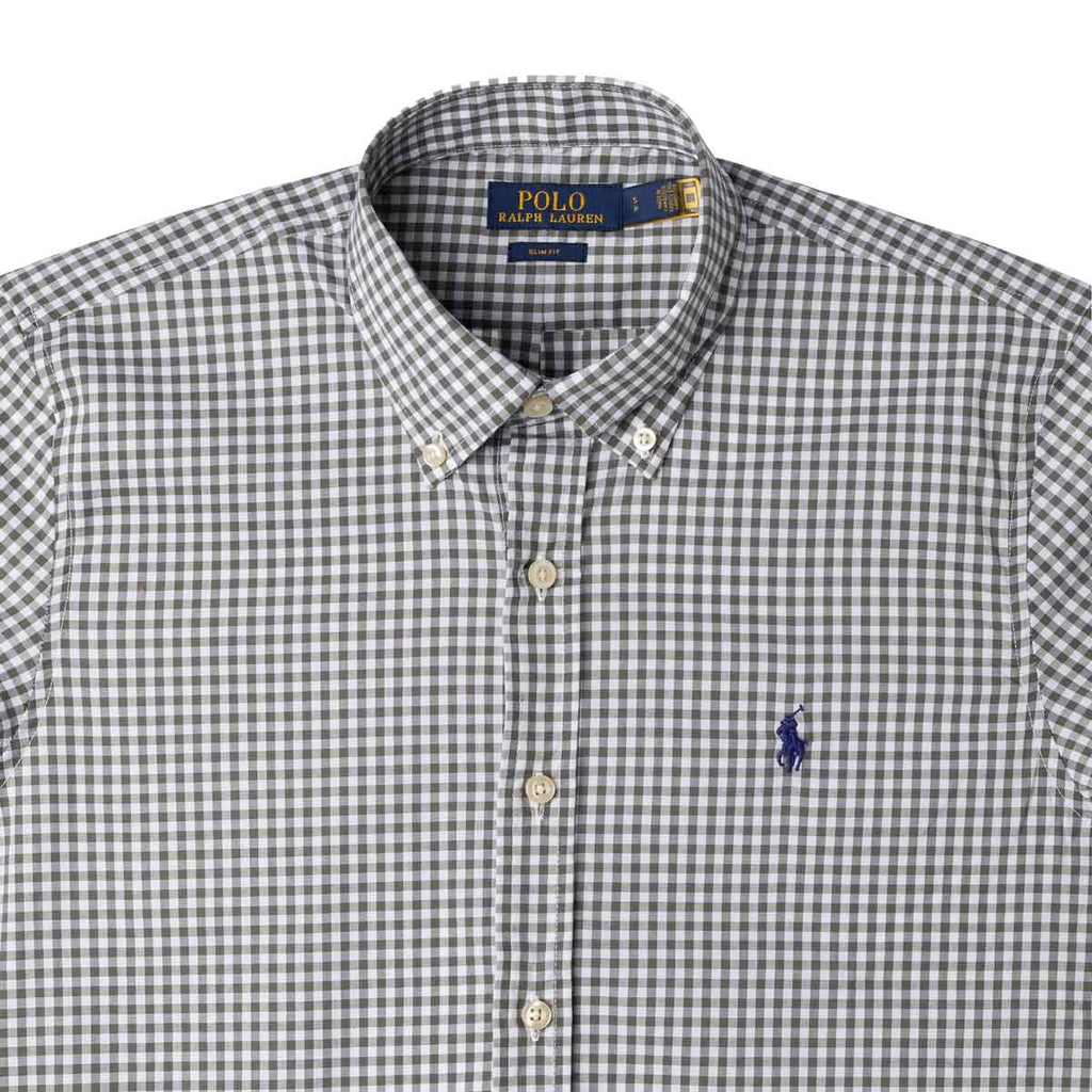 Men's RL Shirt Slim Fit Stretch Medium Plaid - Gray