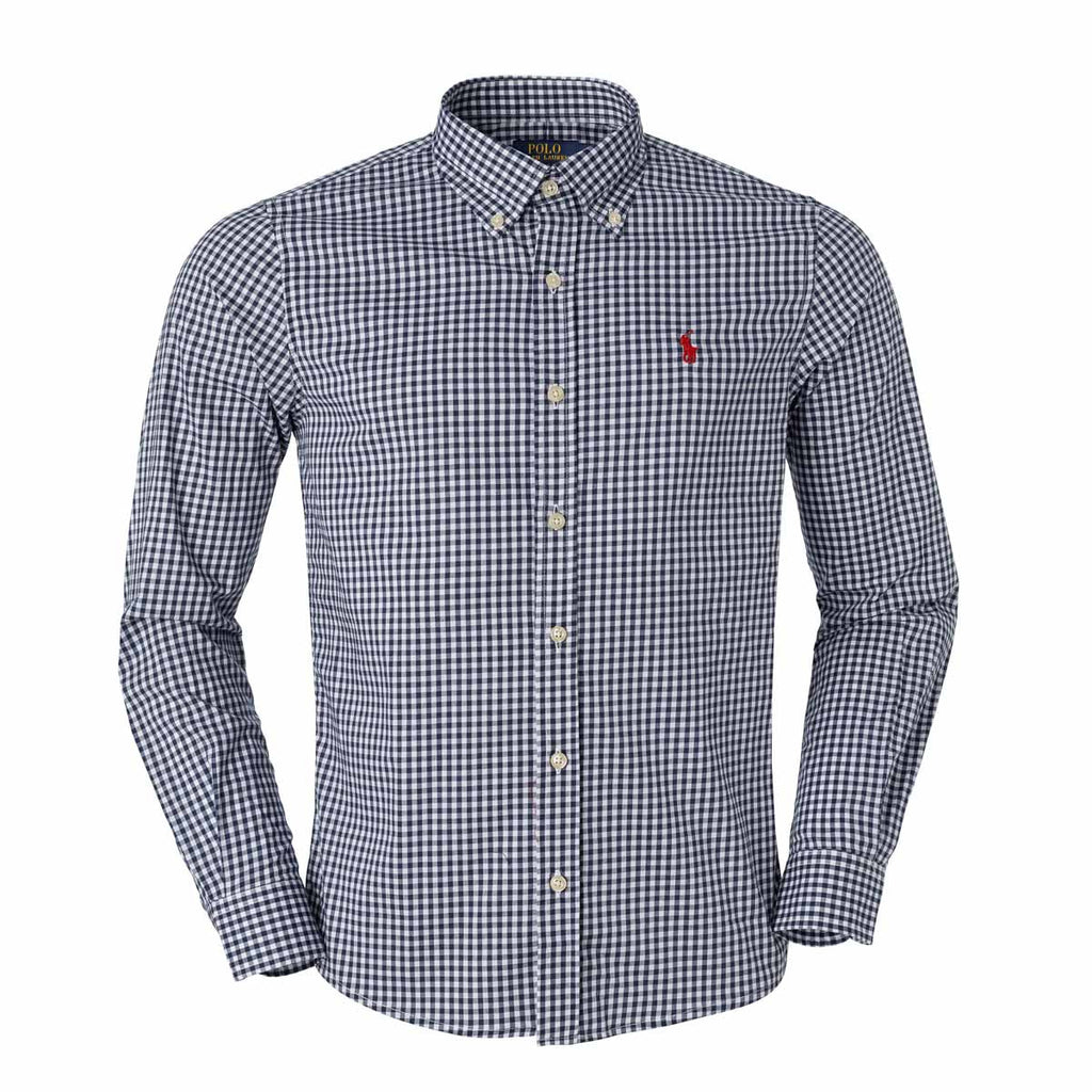 Men's RL Shirt Slim Fit Stretch Medium Plaid - Black