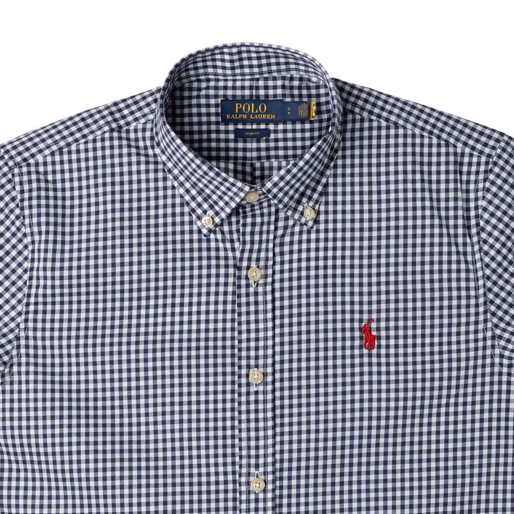 Men's RL Shirt Slim Fit Stretch Medium Plaid - Black